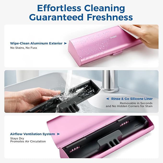 Aluminum Electric Toothbrush Travel Case, 2 in 1 Travel Toothbrush Holder for Oral B/Oral-B Pro 1000 1500 5000 and Most Electric Toothbrush for Traveling, Removable Silicone Liner-Pink - Image 6