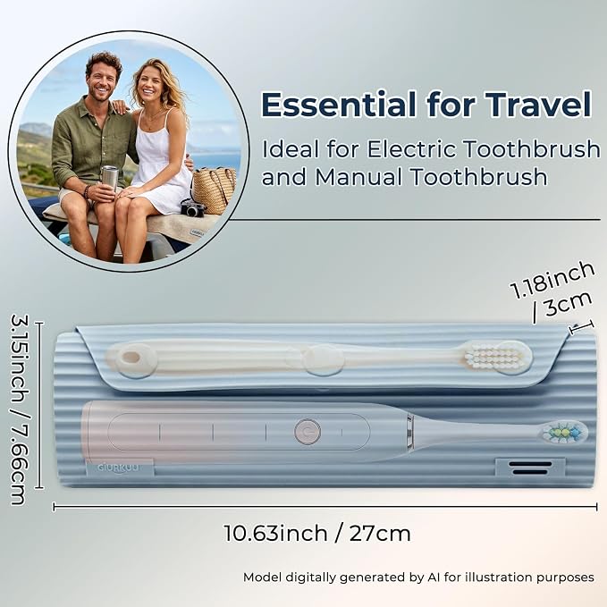 Electric Toothbrush Travel Case with 2 Head Covers, Blue | Waterproof Silicone Case Protects Your Electric Toothbrush During Travel, Gym Visits and Business Trips - Image 4