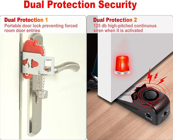 MBBEST Portable Door Lock & Door Stop Alarm,Dual Protection Security Devices Pocket Door Stopper Self Defensey Tools for Hotel Travel Home Apartment House, Red/Black - Image 2