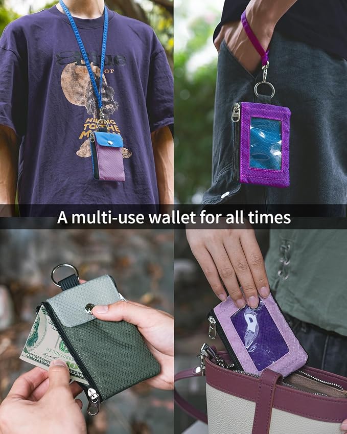 Artpaxy Minimalist Wallet For Mens Womens, Keychain RFID Blocking Zipper Small Wallet with ID Window 2 Lanyards,Water Resistant Travel Cash Card Coin Case Boys Girls - Image 4