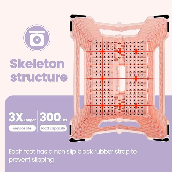 9 Inch Folding Step Stool 300 LB Capacity Non Slip Foot Stool with Handle Plastic Foldable Step Stools for Kids Stepping Stool for Bathroom Black Small Step Stool (1 PC Pink) | Heavy Duty Foldable Stools, Lightweight, Holds 300 lb, for Toddler Kitchen ... - Image 2