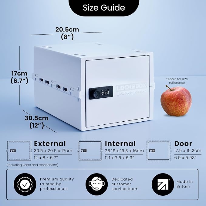 Lockabox One™ | Premium Lock Box | Medium Combination Lock Box For Food, Medicine & Home Safety | External Size 12 x 8 x 6.6 inches (Opal White) - Image 4