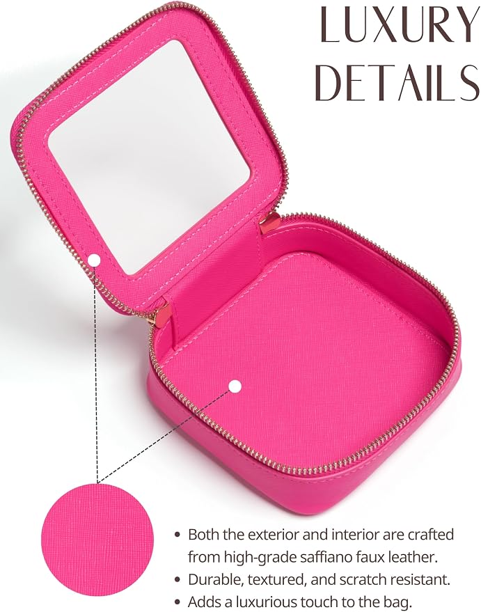 Mini Makeup Bag Clear Small Travel Cosmetic Case Leather Cute Hot Pink Pouch for Purse Organizer Make Up Bag for Women Car Toiletry Bag with Zipper for School - Image 5