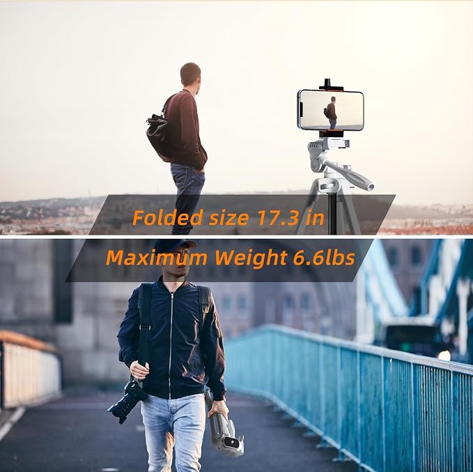 55" Extendable Phone Tripod with Wireless Remote and Carry Bag | Protable Tripod,Compatible with iPhone/Dslr Camera&insta 360 X5 for Video Recording/Selfies/Live Stream/Vlogging,White - Image 5