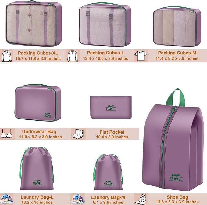 8 Set Packing Cubes for Travel Suitcase Organizer Bags Luggage Packing Cubes Set Travel Essentials Accessories Gifts for Women - Image 2