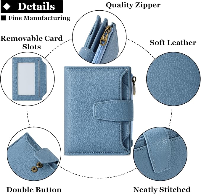 Small Wallet Women RFID Blocking Soft Leather Bifold Compact Card Holder Wallet for Women with Zipper Coin Pocket 4 ID Window - Image 5
