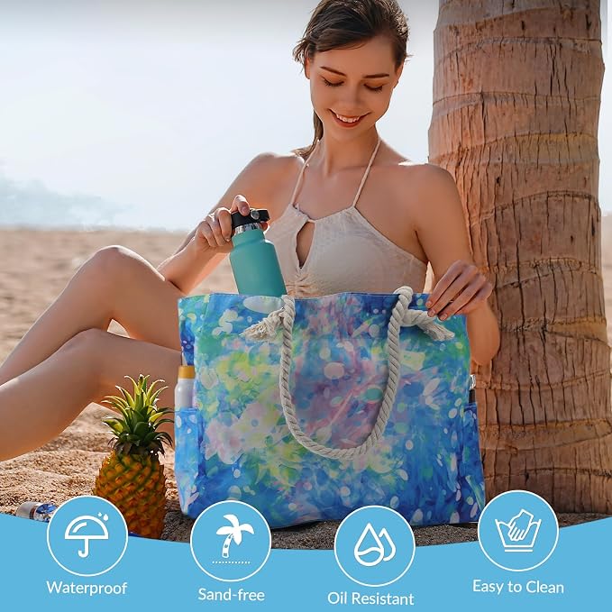 Clothirily Beach Bag for Women, Large Beach Tote Bag Waterproof with Zipper | Large Capacity Swim Pool Bag, Inner Pockets, Sandproof Foldable Beach Tote for Travel Essentials - Image 6