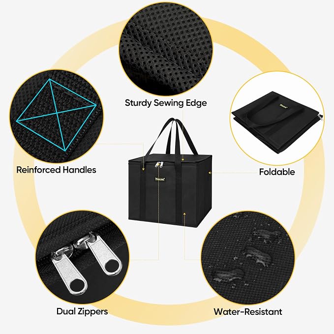 BALEINE 1PK Insulated Reusable Grocery Bag, Heavy Duty Shopping Tote | Foam & Foil Insulation, 9" Long Handles, Reinforced Bottom Keeps Upright, Fold Flat Storage, Water-Resistant Shopping Bag - Image 7