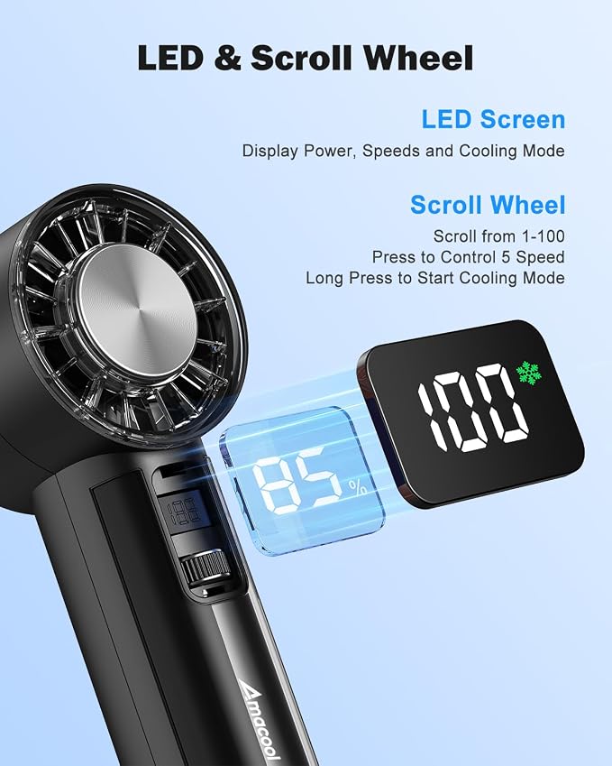 AMACOOL Handheld Fan with Ice Cooler, Mini Portable Fan Rechargeable, 18Hrs Cooling, 0-100 Adjustable Speed, Small Yet Powerful, Personal Hand Fans for Travel, Beach, Outdoor, Makeup, Gifts for Women | Gifts for Mom Her Women Girl, Small Yet Powerful, ... - Image 6