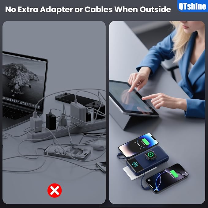 Portable Charger for iPhone, 40800mAh Power Bank with Built-in Cables & AC Wall Plug, 5 Outputs USB C Fast Charging External Battery Pack for iPhone 17/16/15/14, Android, Travel Essential (Blue) - Image 6
