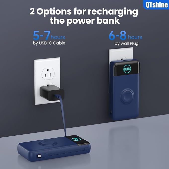 Portable Charger for iPhone, 40800mAh Power Bank with Built-in Cables & AC Wall Plug, 5 Outputs USB C Fast Charging External Battery Pack for iPhone 17/16/15/14, Android, Travel Essential (Blue) - Image 2