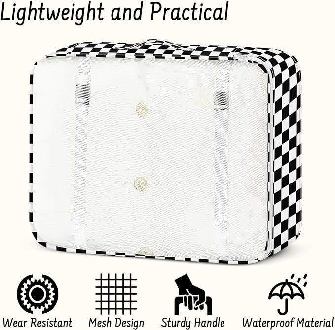 9 Set Packing Cubes for Travel Essentials - Lightweight Carry-On Luggage Organizer Bags with Shoe, Clothes & Laundry Bags for Airplane, Family & Business Travel, Black checkered - Image 4