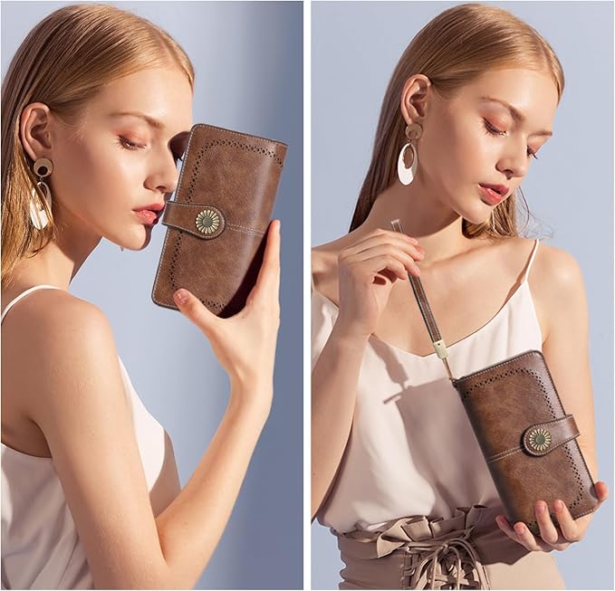 SENDEFN Wallets for Women Leather Credit Card Holder with RFID Blocking Large Capacity Wristlet | with RFID Blocking - Image 6