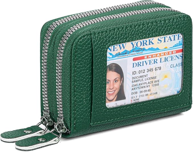 RNIEGA Credit Card Holder Wallet RFID Blocking Leather Small Wallet for Women Double Zipper Wallet with ID Window - Image 7