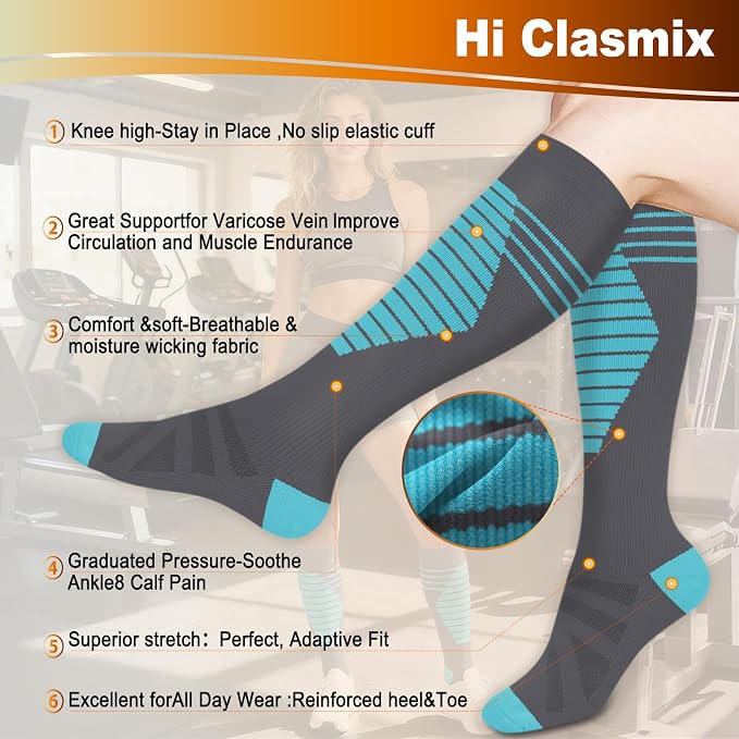 5/6 Pairs Graduated Compression Socks for Women&Men 20-30mmhg Knee High Socks Travel Hiking Running Stocking - Image 5