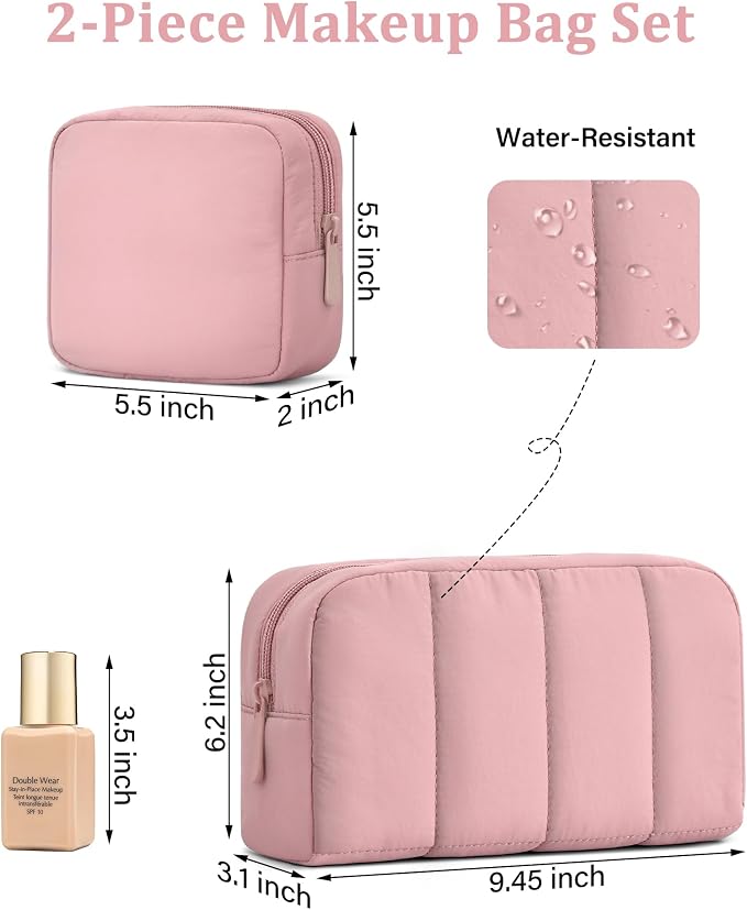 2 Pcs Makeup Bag Travel Toiletry Bag for Women Puffy Padded Cosmetic Pouch Purse Wide-open Makeup Organizer Case Travel Essentials - Image 4