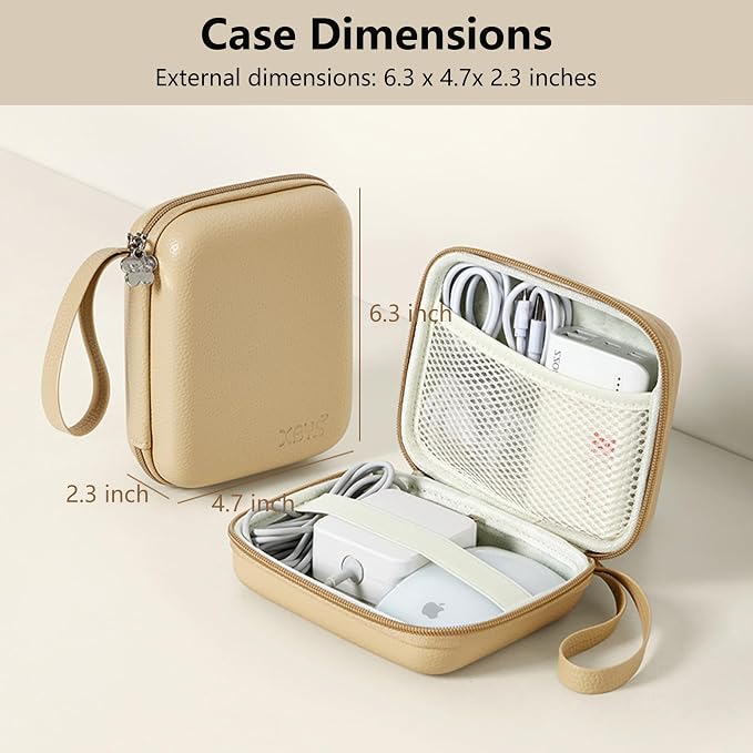 Portable Charger Case, Tech Pouch Travel Organizer, L, Light Khaki | Hard Shell Electronic Storage for MacBook Power Adapter, Magic Mouse, Charging Cords, Power Bank Laptop Accessories - Image 2