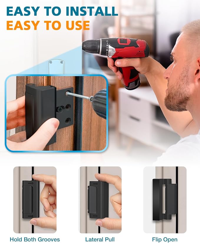 Home Security Door Reinforcement Lock Door Locks for Kids Safety Front Door | Child Proof Safety Lock Latch for Top of Inside Bedrooms Apartment Patio Extra Lock, High Night Flip Door Latches - Image 3