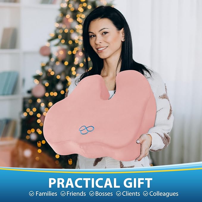 BlissTrends Thick Seat Cushion for Office Chair & Car Seat, XL, Pink | 5.2in Memory Foam with Removable Velvet Cover, Ergonomic Tailbone & Sciatica Support for Pressure Relief and Long Sitting - Image 6