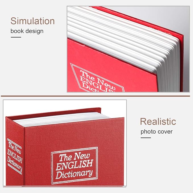 Jssmst Book Safe with Key Lock, Dictionary Diversion Safe Seceret Hidden Book, Metal Lock Box Small, 7.2" x 4.6" x 2.2", Red - Image 4