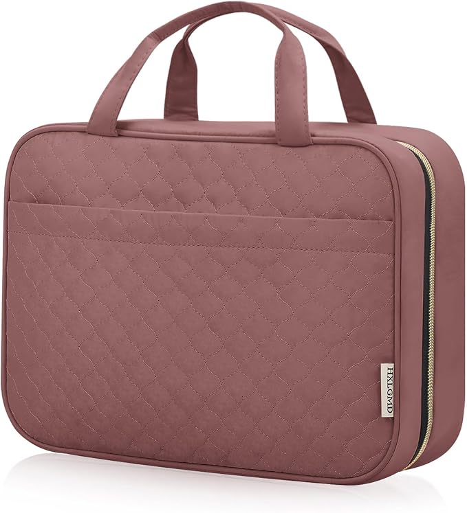 Travel Size Toiletry Bag for Women, Portable Cosmetic Bag with Hanging Hook, Travel Essentials Water-resistant Makeup Organizer for Accessories, Shampoo, Full-size Container, Toiletries by HXLGMD