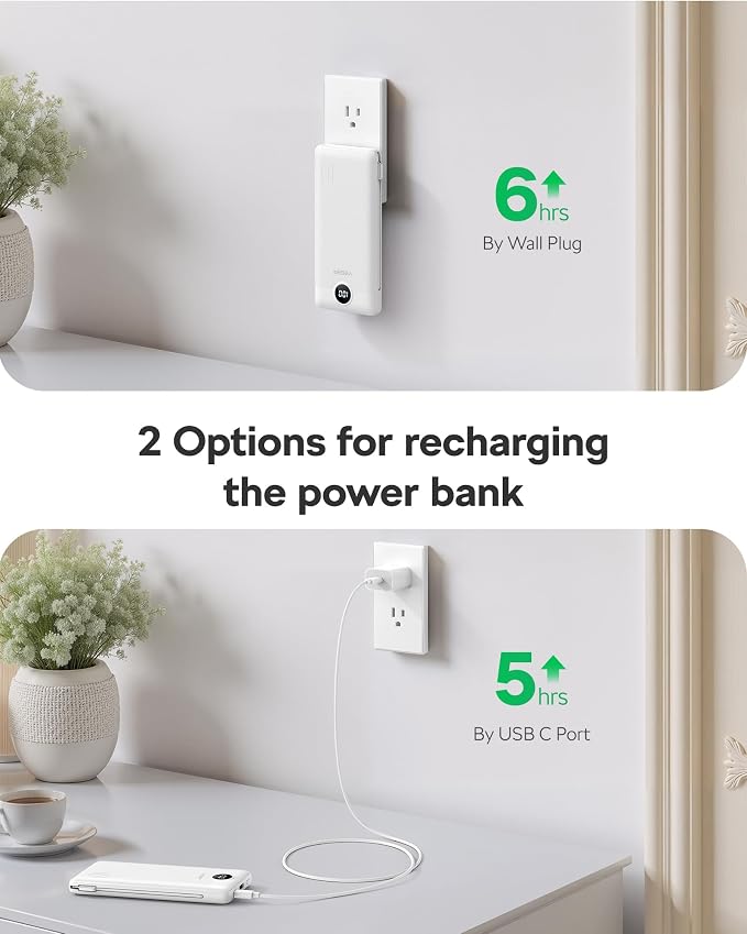 VEGER Portable Charger, 10000mAh Power Bank Built in Wall Plug and Cables | Ultra Slim&Compact, Charge 5 Devices at Once, Flight-Safe, Travel Essentials Battery Pack for iPhone 17, iPad, Samsung, etc - Image 7
