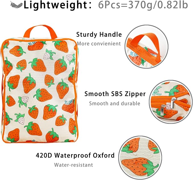 6 Pcs Compression Packing Cubes for Travel, Waterproof Luggage Organizer Washable Storage Bags Set - Packaging Cubes for Backpack Travel and Carry-Ons - Image 3
