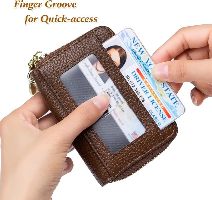 imeetu Rfid Credit Card Holder, Businese Card Case, Wallet for Women Men | Genuine Leather Card Wallet with id Window, Keychain & Double Zipper, Water-resistan Small Wallet with Gift Box, Daily Travel - Image 3