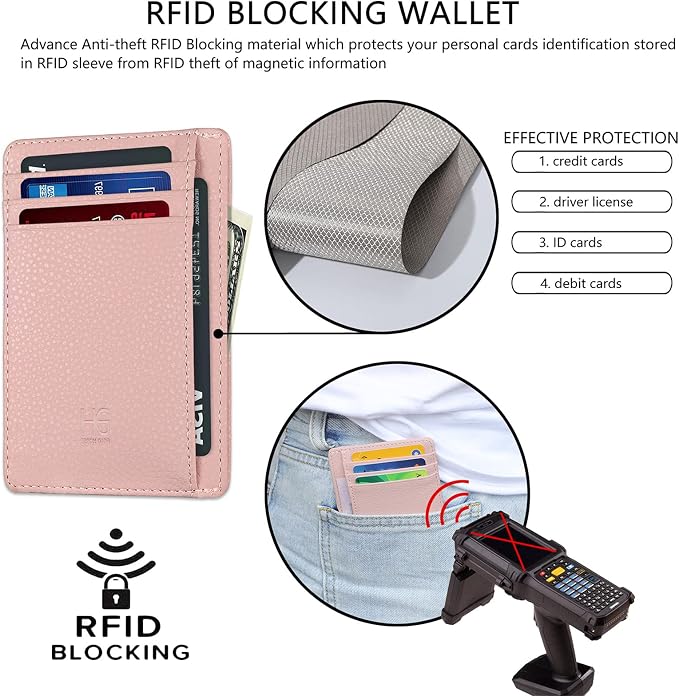 GH GOLD HORSE Slim RFID Blocking Card Holder Minimalist Leather Front Pocket Wallet for Women | Slim - Image 4