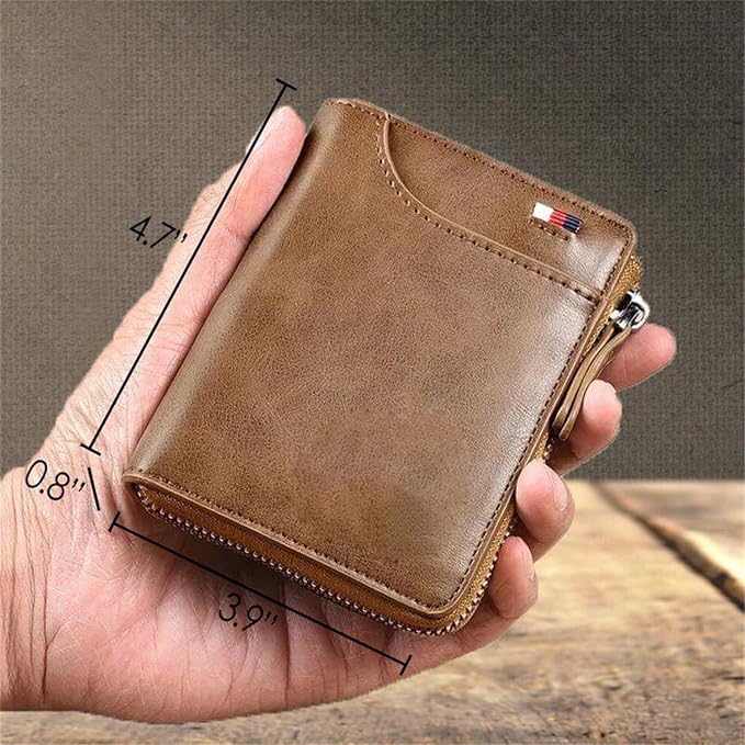 2023 New Multi-Functional RFID Blocking Waterproof Durable PU Leather Wallet, Large Capacity Zipper Wallets for Men Holds 1-14 Cards, Soft Slim Genuine Leather RFID Blocking Wallet Technology (BROWN) - Image 6