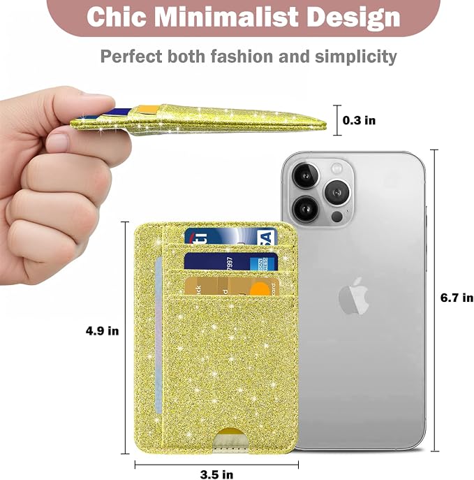 HOTCOOL Card Holder Wallet Front Pocket Minimalist Travel Cute Funny Thin Leather With RFID Blocking Small Credit Card Holder Wallet for Men & Women Girls Organizer Gifts, Glitter Gold - Image 4