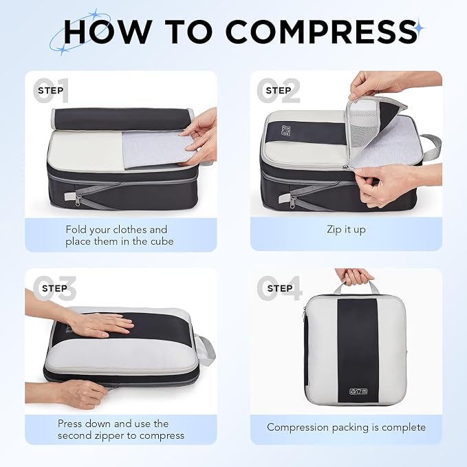 OlarHike 6 Set Compression Packing Cubes for Travel Essentials,Compressible Expandable Space Saver Bags for Organizing Clothes,Luggage Suitcase Garment Bags with Over 1000 pcs Mesh Holes(Black) - Image 3