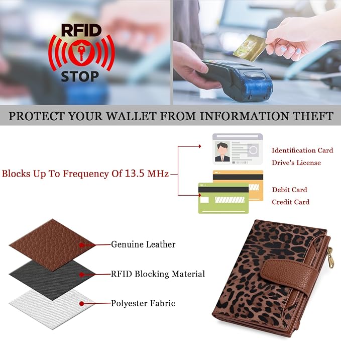 Small Wallet Women RFID Blocking Soft Leather Bifold Compact Card Holder Wallet for Women with Zipper Coin Pocket 4 ID Window - Image 6