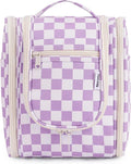 Narwey Small Checkered Hanging Travel Toiletry Bag for Women, Travel Bag for Toiletries, Makeup Bag Organizer Cosmetic Bags Make Up Bags for Women (Purple Checkerboard) by Narwey