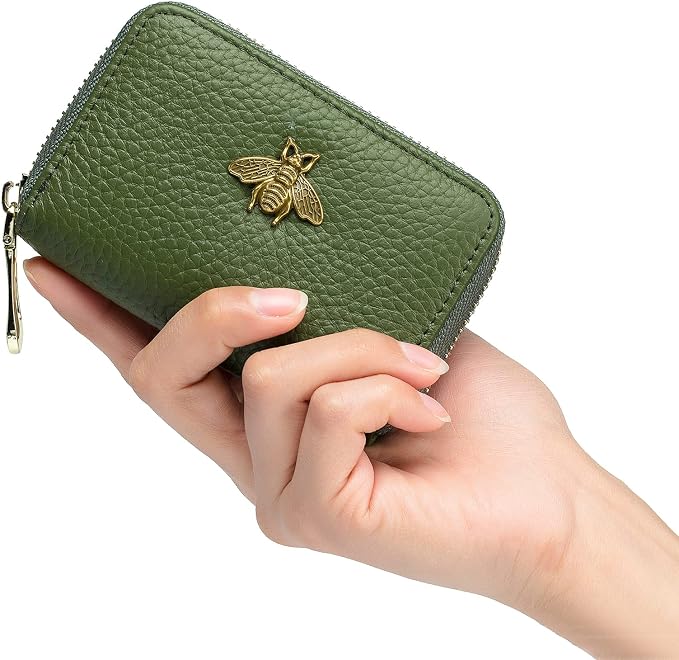 imeetu RFID Credit Card Holder, Small Card Wallet Women, Leather Card Case | Genuine Leather Women's Card & id Cases, Change Coin Purse with Zipper Keychain id Window, 20 Colors & 3 Styles, Daily, Gifts - Image 2