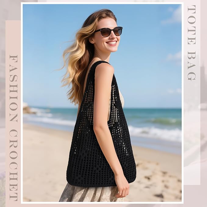 Sightor Crochet Tote Bag, Mesh Beach Bag Knit Summer Hobo Bag for Women | Beach Tote bag Vacation Outfits Aesthetic Boho Bag - Image 3