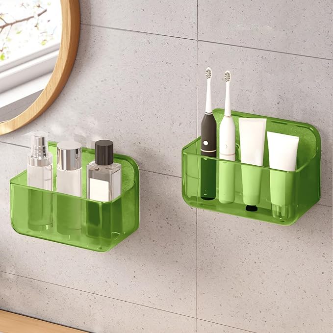 CGBE 2-Pack Cabinet Door Organizer, Self Adhesive Bathroom Shelves, Green | Acrylic Shower Caddy, Wall Mounted Storage, No Drilling, Automatic Draining, For Cabinet Door and Shower Wall by CGBE