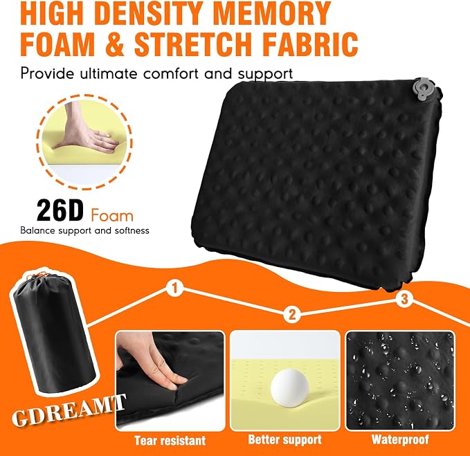 Inflatable Seat Cushion, Self-Inflating Memory Foam Stadium Seats Cushion Lightweight & Compact Chair Sitting Pad Airplane Cushion for Long Flight Travel Outdoor Camping Car Bleachers Office - Image 4