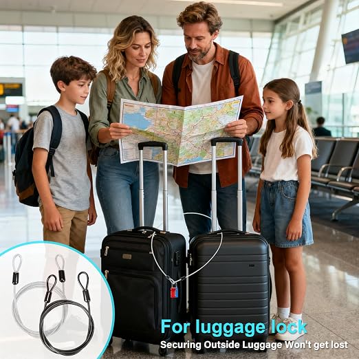 2 Pack Outdoor & Travel Security Cable with Loops, 3.3 ft x 1/8 in (1m x 3mm) Braided Safety Wire, Flexible Steel Safety Cable with Double Loops for Luggage, Outdoor Gear and Gates - Image 5