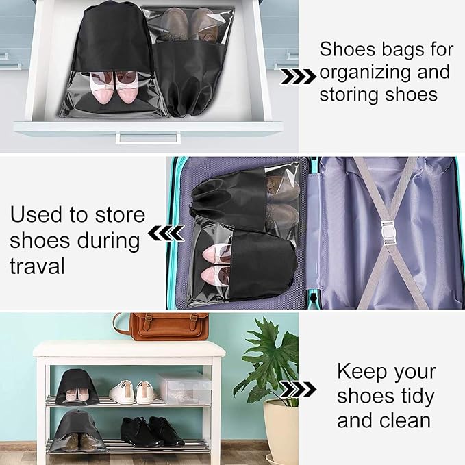 6 Pcs Travel Shoe Bags, Ulbemoll Drawstring Shoe Storage Bags for Packing, Black - Image 6