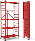 Himix 5-Tier Foldable Storage Shelf 20 Hooks Wheels Garage Red No Assembly | Folding shelving units, Metal collapsible organization, Wire shelves rack, Bookshelf, Christmas Room, Holds 440 Ibs shelf by Himix