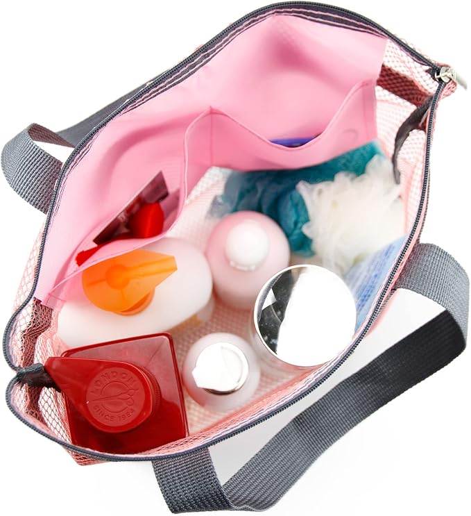 Mesh Shower Caddy Bag Portable Hanging Toiletry and Bath Organizer with Zipper for Travel, Gym, Camping, College Dorms, Beach - Image 4