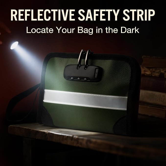 Fireproof Money Bag with Lock (1.6x8.7x6.3 In), Waterproof Document Holder with Zipper & Reflective Strip, Fire Safe Storage Pouch for Cash Passport Cards & Valuables, Home Safe Accessories - Image 3