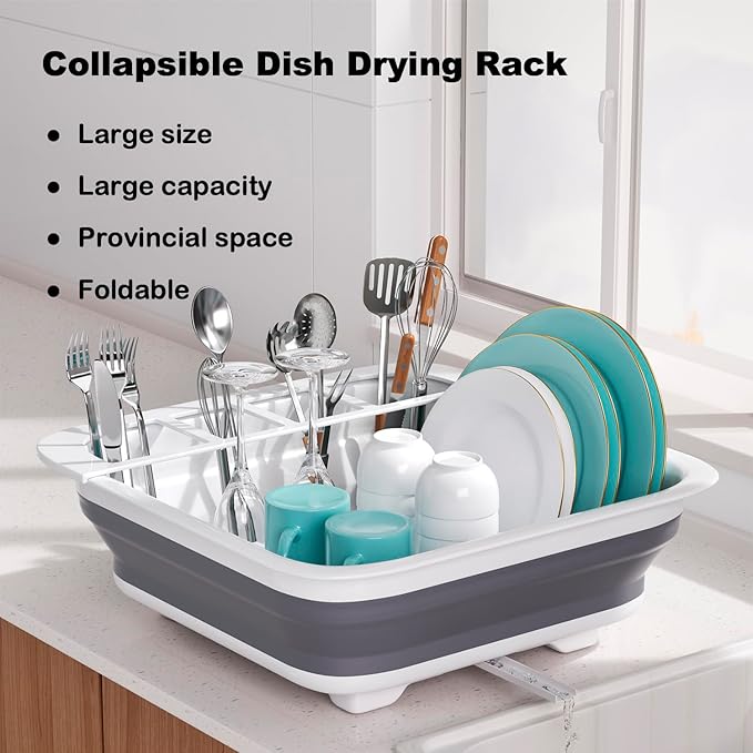 THANSTAR Collapsible Dish Drying Rack for RV Campers Portable Dinnerware Drainer Organizer for Kitchen Travel Trailer - Image 7