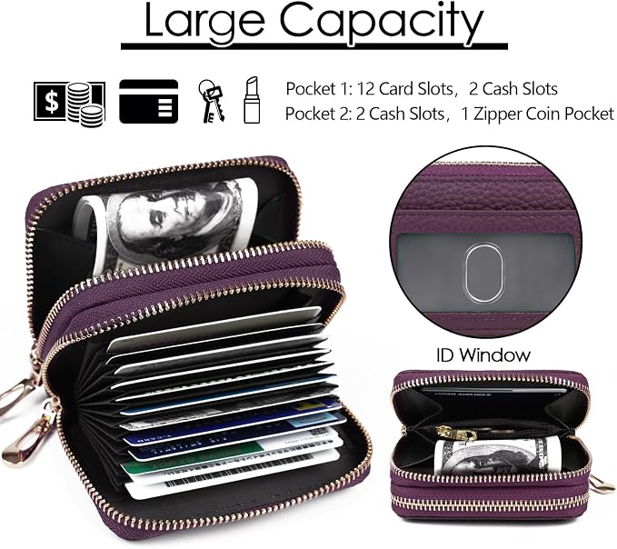 imeetu Rfid Credit Card Holder, Businese Card Case, Wallet for Women Men | Genuine Leather Card Wallet with id Window, Keychain & Double Zipper, Water-resistan Small Wallet with Gift Box, Daily Travel - Image 5