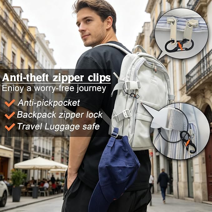 Qivievsa 6+2Pcs Zipper Clips Anti Theft Travel Set, Black | 6 Lockable Zipper Clips with 2 Extension Rings, For Backpack Locks, Crossbody Bag, Suit for Double/Single Zippers - Image 2