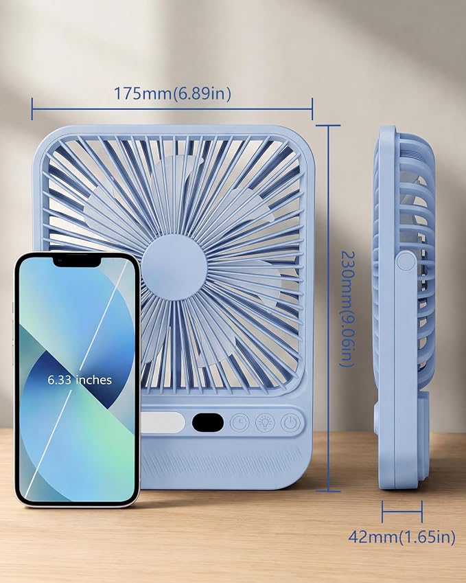 8000mAh Ultra-Thin Portable Travel Fan with Timer, Light&LED Display | 7in,28H Max Cooling Time,<42dB quiet for sleeping,cruise approved,4 Speeds Wind,Rechargeable Battery Fan for hotel office - Image 2