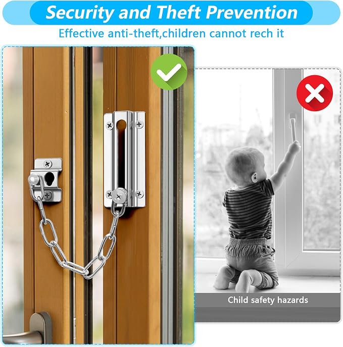 2 Pack Door Chain Lock Stainless Steel, Security Door Chain for Inside Door, Premium Thickened Chain Door Lock with 12 Screws - Image 4