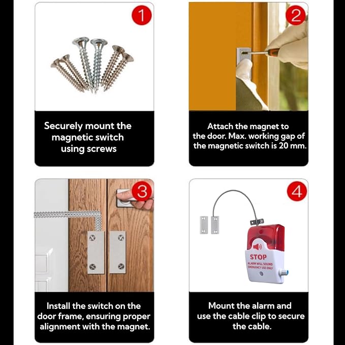 Emergency Door Alarm with Flexible Mount, Door Alarms When Opened, Exit Door Security Stop Alert System, Battery Operated - Image 4