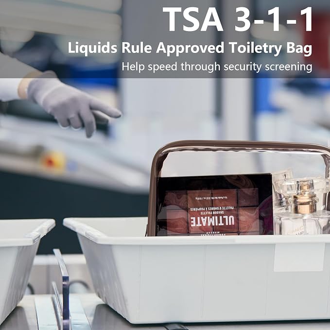 TSA Approved Toiletry Bag - Clear Makeup Bag Waterproof Quart Size Bag, Travel Makeup Cosmetic Bag for Women Men, Carry on Airport Airline Compliant (Coffee, Pack of 4) - Image 3